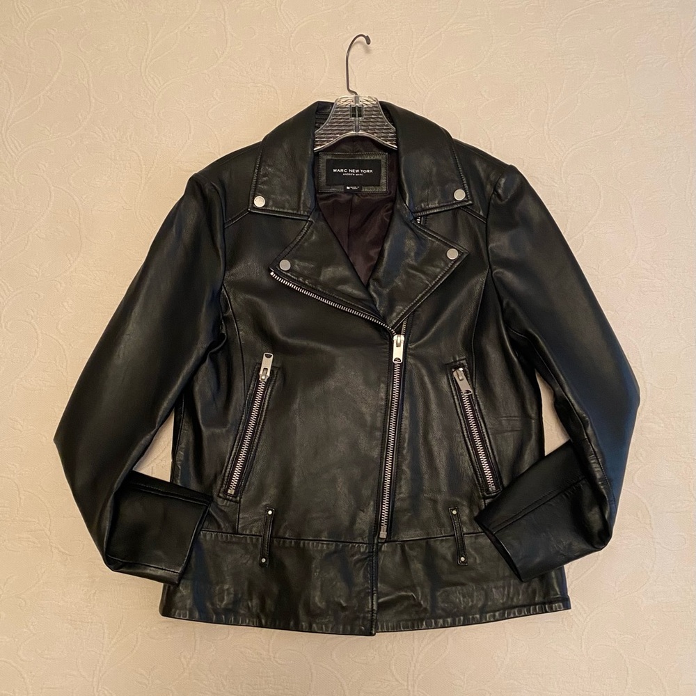 ANDREW MARC Black Leather Biker Jacket